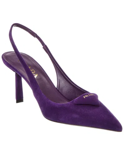 Prada Suede Pointy-toe Slingback Pump In Purple