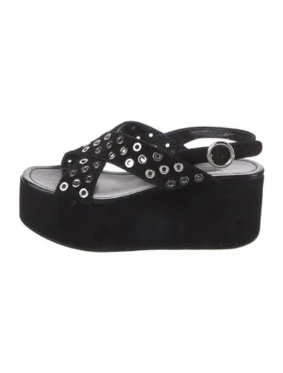 Pre-owned Prada Suede Polka Dot Print Slingback Sandals In Black