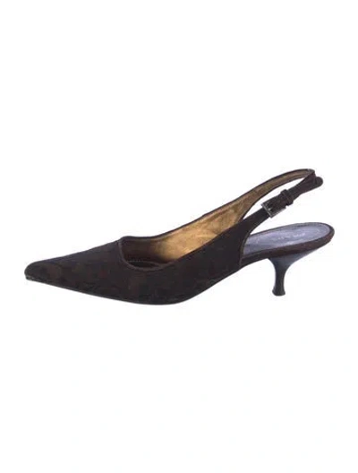 Pre-owned Prada Suede Printed Slingback Pumps In Brown