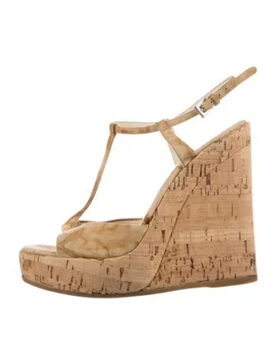 Pre-owned Prada Suede Printed T-strap Sandals In Neutral