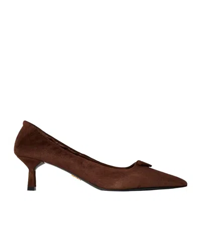 Prada Cocoacolored Suede Pumps In Brown