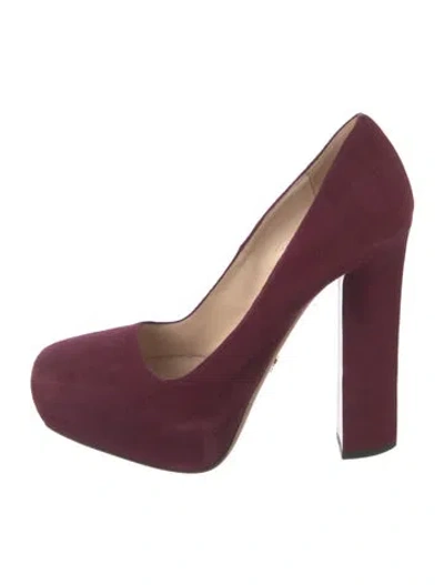 Pre-owned Prada Suede Pumps In Burgundy