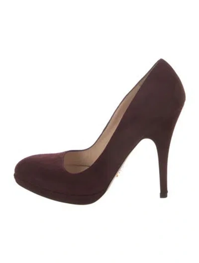 Pre-owned Prada Suede Pumps In Burgundy