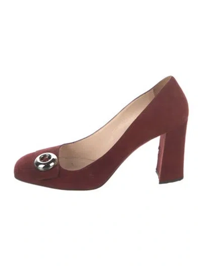 Pre-owned Prada Suede Pumps In Burgundy