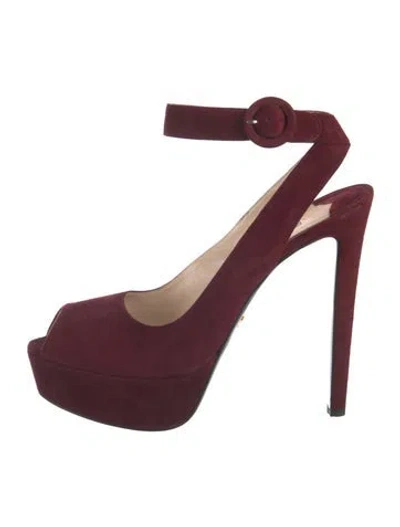 Pre-owned Prada Suede Pumps In Burgundy