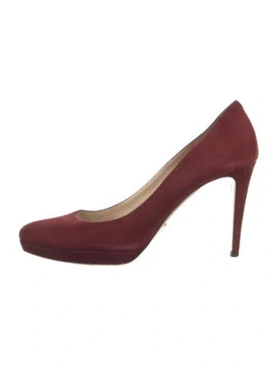 Pre-owned Prada Suede Pumps In Burgundy