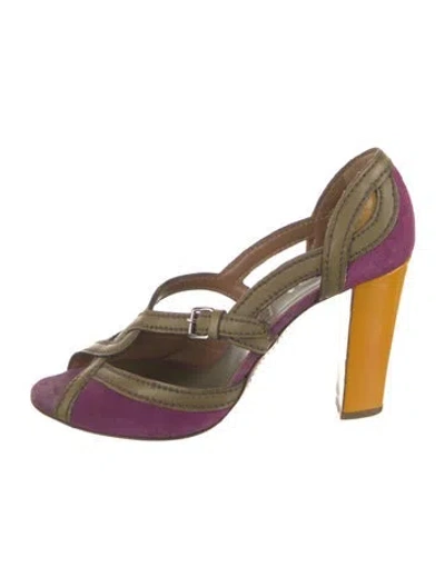 Pre-owned Prada Suede Pumps In Green/purple/yellow