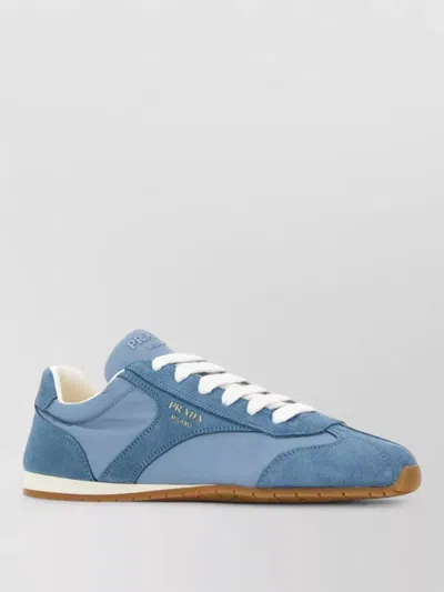 Prada Suede Renylon Low Top Sneakers Rubber Sole In Blue