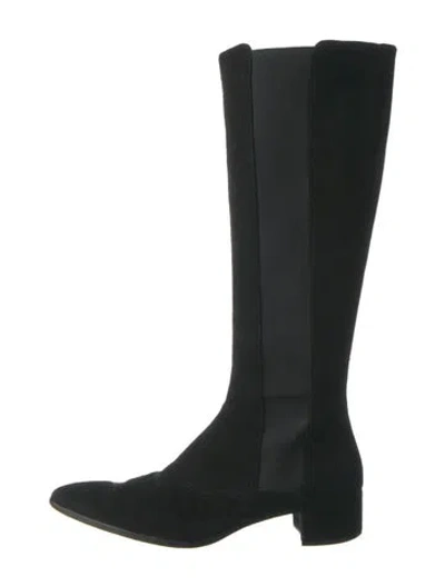 Pre-owned Prada Suede Riding Boots In Black