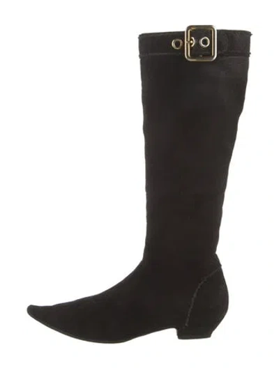 Pre-owned Prada Suede Riding Boots In Black