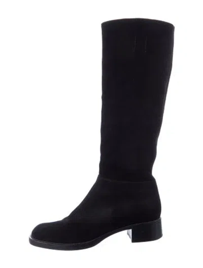 Pre-owned Prada Suede Riding Boots In Black