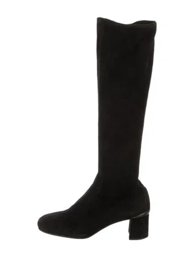 Pre-owned Prada Suede Riding Boots In Black
