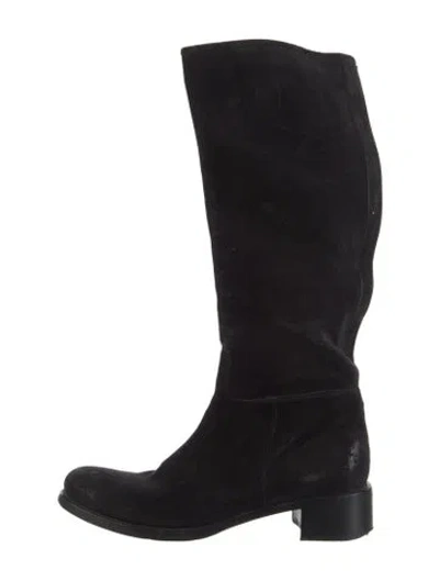 Pre-owned Prada Suede Riding Boots In Black