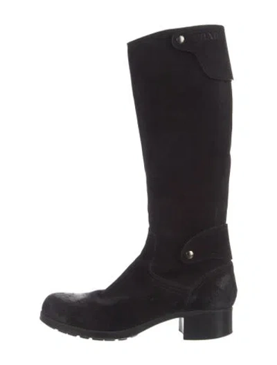 Pre-owned Prada Suede Riding Boots In Black