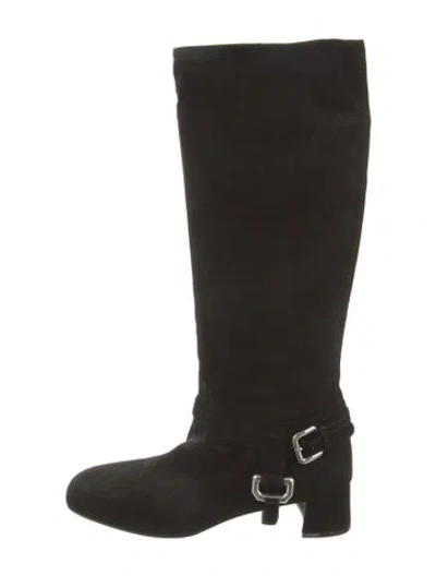 Pre-owned Prada Suede Riding Boots In Black