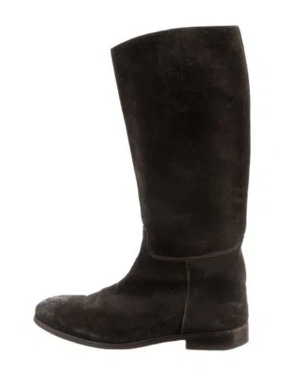 Pre-owned Prada Suede Riding Boots In Black