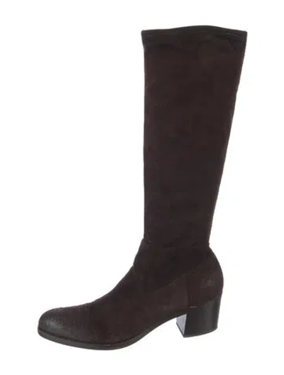 Pre-owned Prada Suede Riding Boots In Brown