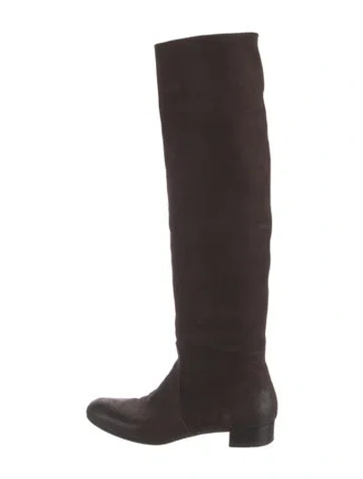 Pre-owned Prada Suede Riding Boots In Brown