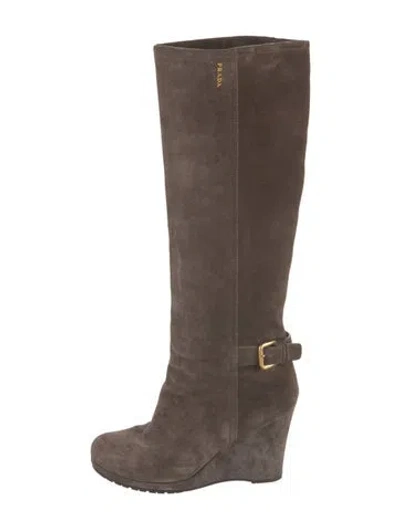 Pre-owned Prada Suede Riding Boots In Brown