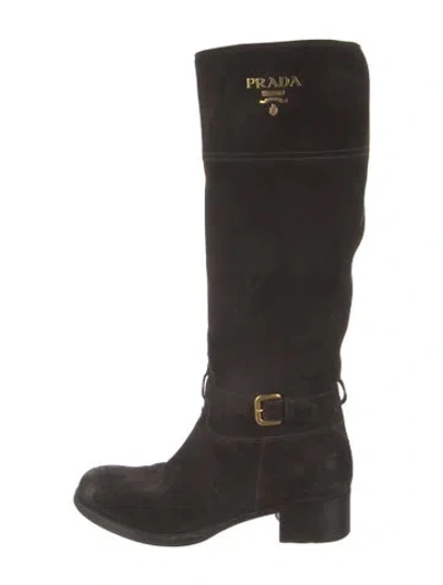 Pre-owned Prada Suede Riding Boots In Brown