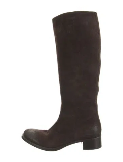 Pre-owned Prada Suede Riding Boots In Brown