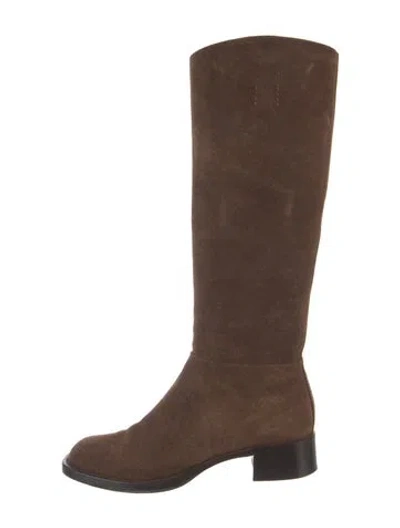 Pre-owned Prada Suede Riding Boots In Brown