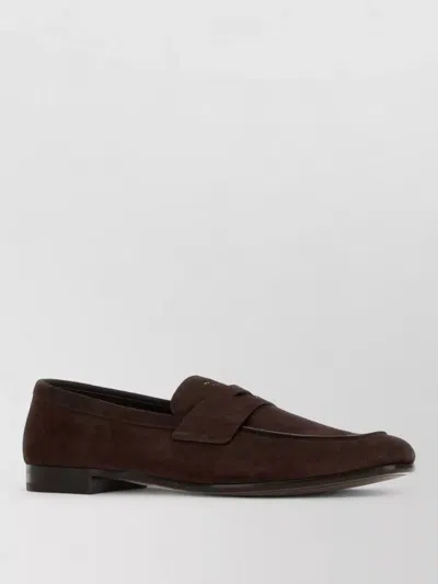 Prada Suede Round Toe Structured Mens Loafers In Brown