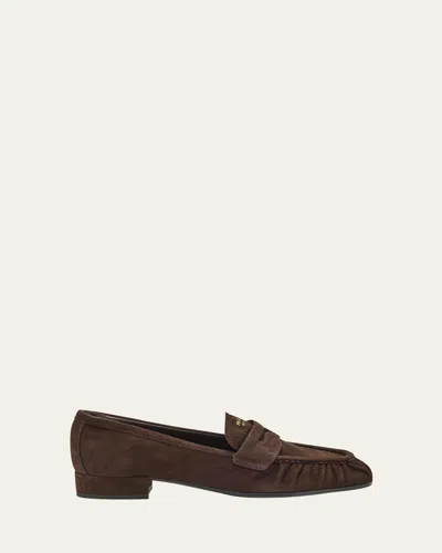 Prada Suede Ruched-toe Penny Loafers In Brown
