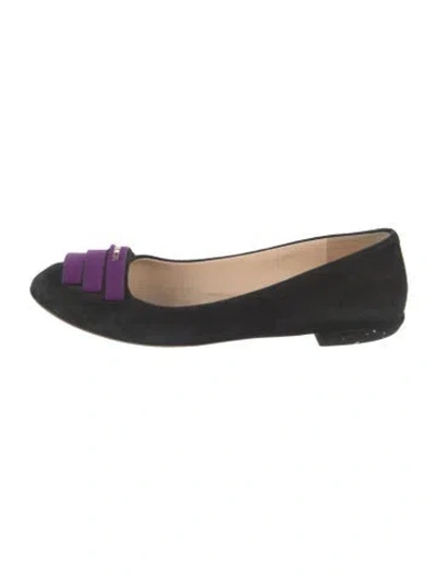 Pre-owned Prada Suede Ruffle Embellishment Ballet Flats In Black