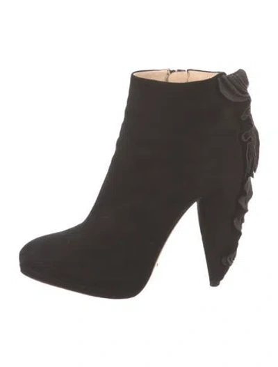 Pre-owned Prada Suede Ruffle Embellishment Boots In Black
