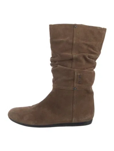 Pre-owned Prada Suede Ruffle Embellishment Boots In Brown