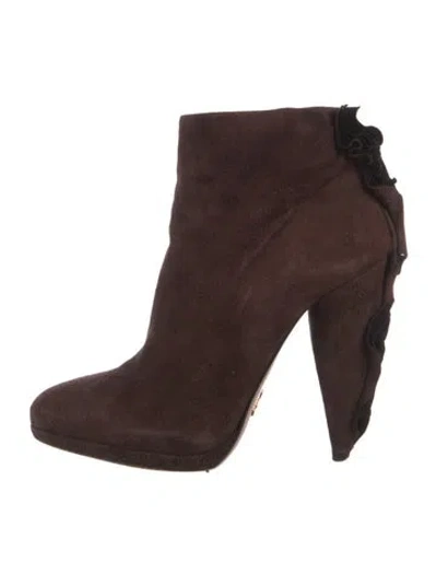 Pre-owned Prada Suede Ruffle Embellishment Boots In Brown