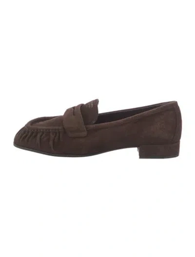Pre-owned Prada Suede Ruffle Embellishment Loafers In Brown