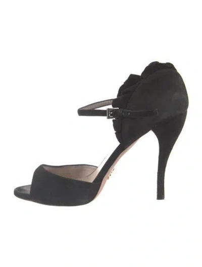 Pre-owned Prada Suede Ruffle Embellishment Pumps In Black