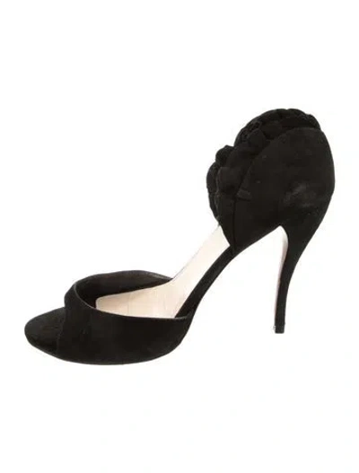 Pre-owned Prada Suede Ruffle Embellishment Pumps In Black