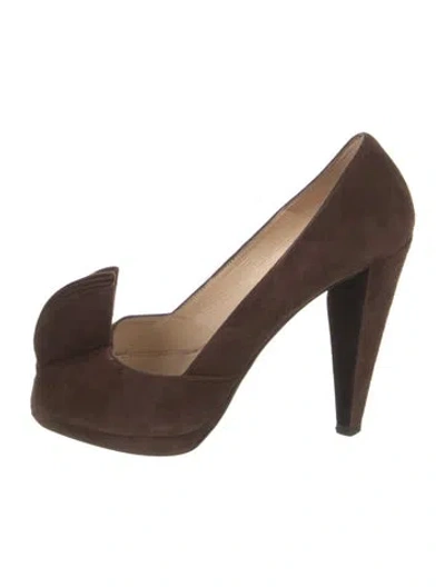 Pre-owned Prada Suede Ruffle Embellishment Pumps In Brown