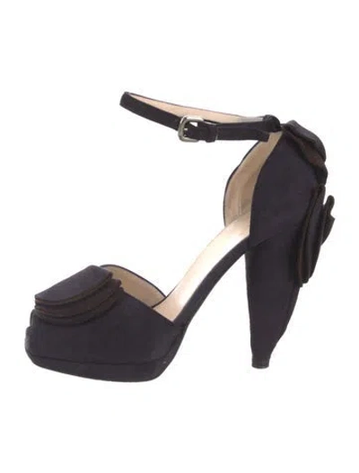 Pre-owned Prada Suede Ruffle Embellishment Sandals In Blue