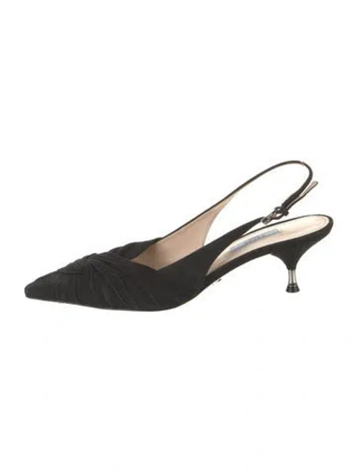 Pre-owned Prada Suede Ruffle Embellishment Slingback Pumps In Black