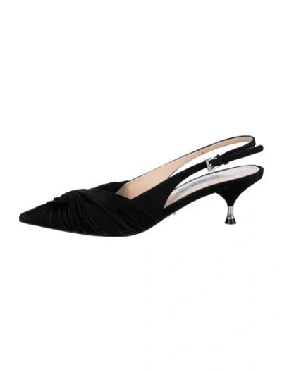 Pre-owned Prada Suede Ruffle Embellishment Slingback Pumps In Black