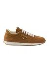 Prada Triangle Logo Suede Sneakers In Brown