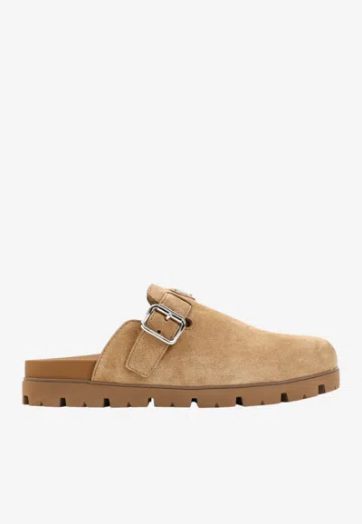 Prada Suede Sabot Mules In Multi
