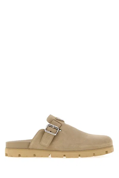 Prada Suede Sandal Slippers For Men In Neutral