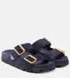 Prada Leather Slides Gold-tone Hardware Accents In Blau