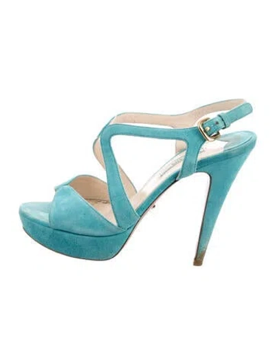 Pre-owned Prada Suede Sandals In Blue