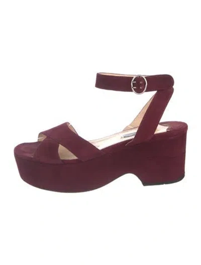 Pre-owned Prada Suede Sandals In Burgundy