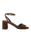 Prada Block Heel Ankle Strap Sandal In Brown