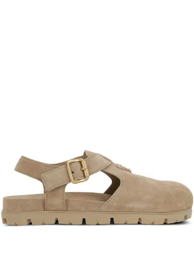 Prada Suede Sandals In Ecru'