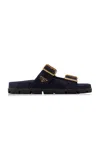Prada Leather Slides Gold-tone Hardware Accents In Navy