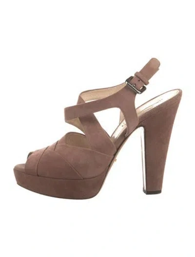 Pre-owned Prada Suede Sandals In Neutrals