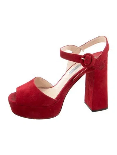 Pre-owned Prada Suede Sandals In Red